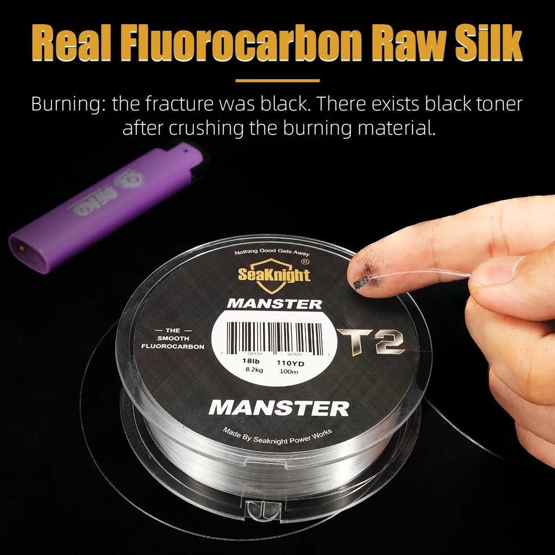 SeaKnight MANSTER T2 100% Fluorocarbon Fishing Line, 100M Carbon Fiber 3-35LB Sinking Sea Fishing