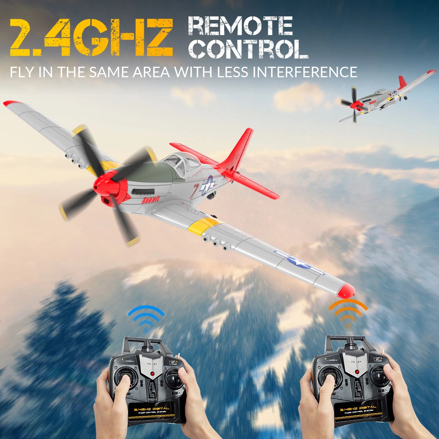 New P51D RC Airplane One-key Aerobatic 2-Ch/4-Ch RC Plane RTF Mustang Aircraft W/Xpilot Stabilization System (761-5 RTF)-EXPROTAS