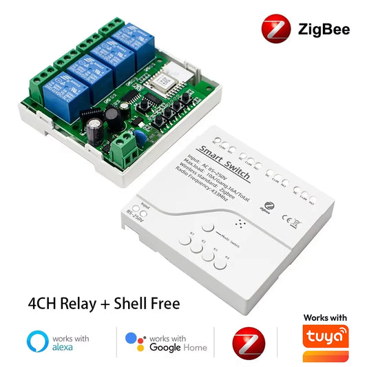 Zigbee Smart Switch Relay Module 12V 24V 4CH Control for Alexa Tuya