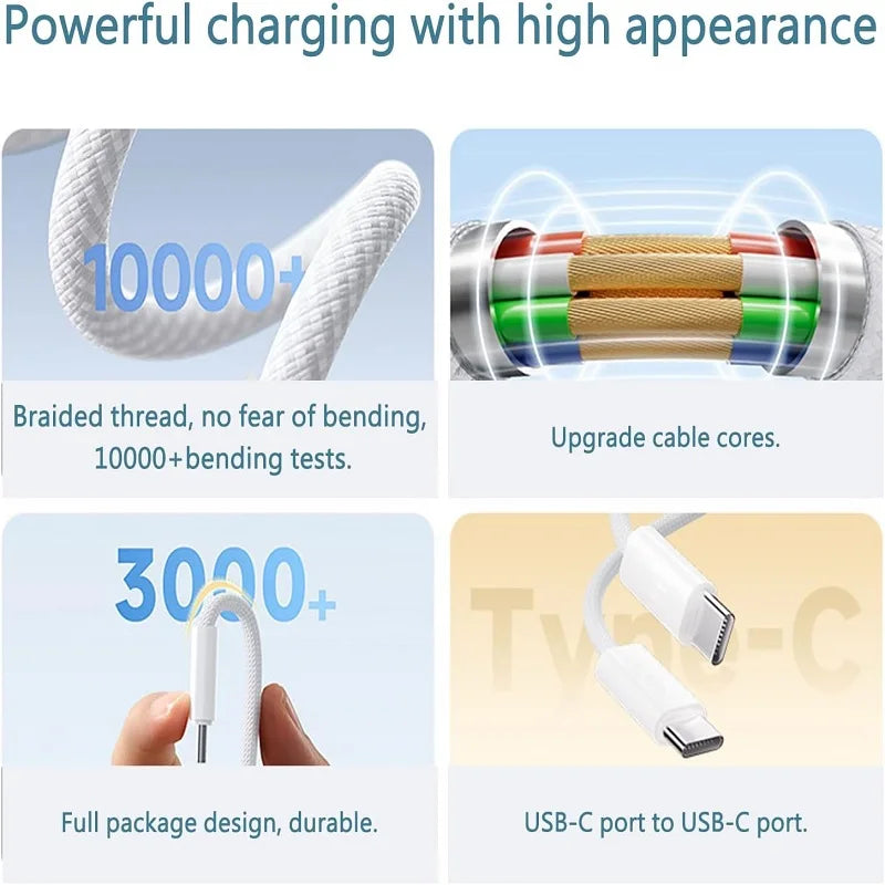 60W Fast Charger Cable USB-C Type C Quick Charging 1pcs-5pcs for iPhone