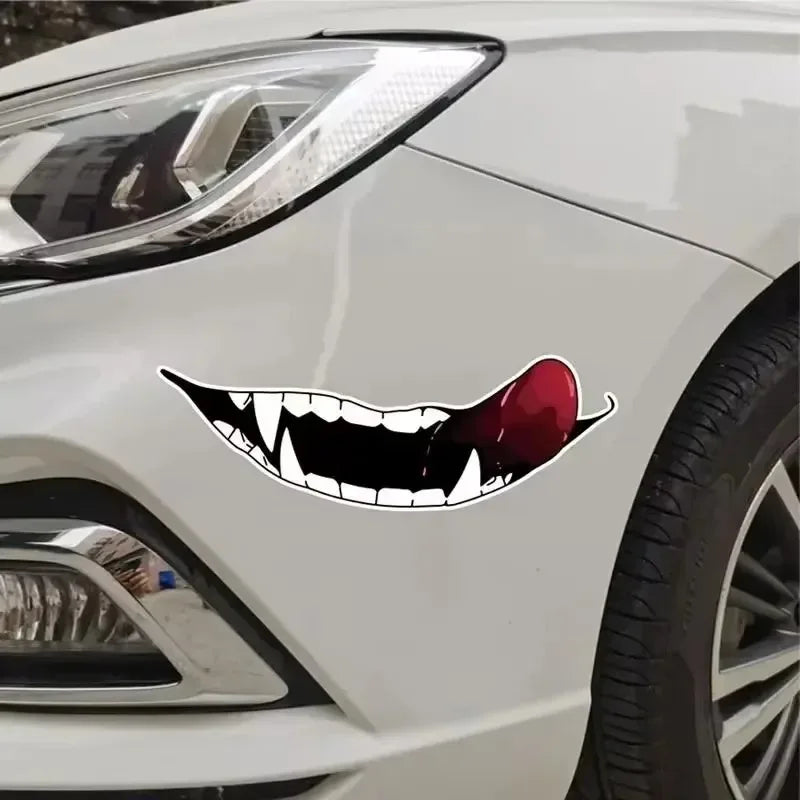 1pc Evil Teeth and Tongue Motorcycle Helmet Fuel Tank Stickers Racing Body Window Funny Decoration Universal Vinyl Decals-EXPROTAS