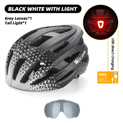 WEST BIKING Men Women Cycling Helmet With Taillight Goggles Sun Visor Bicycle Helmet MTB Road Bike Safe Cap Motorcycle Helmet-EXPROTAS