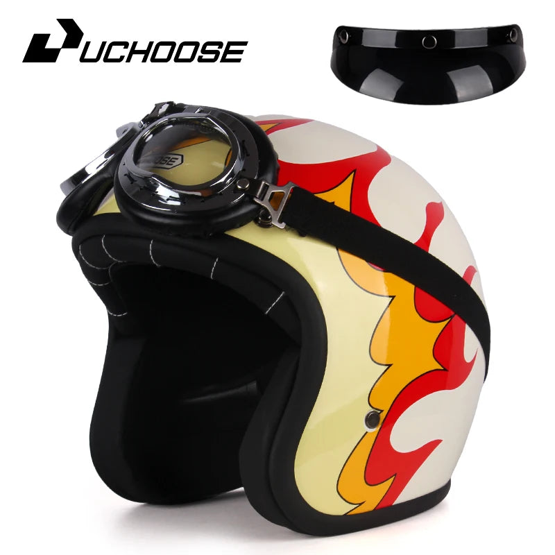 Uchoose Retro Motorcycle Helmet Open Face Chopper ABS Material Vintage