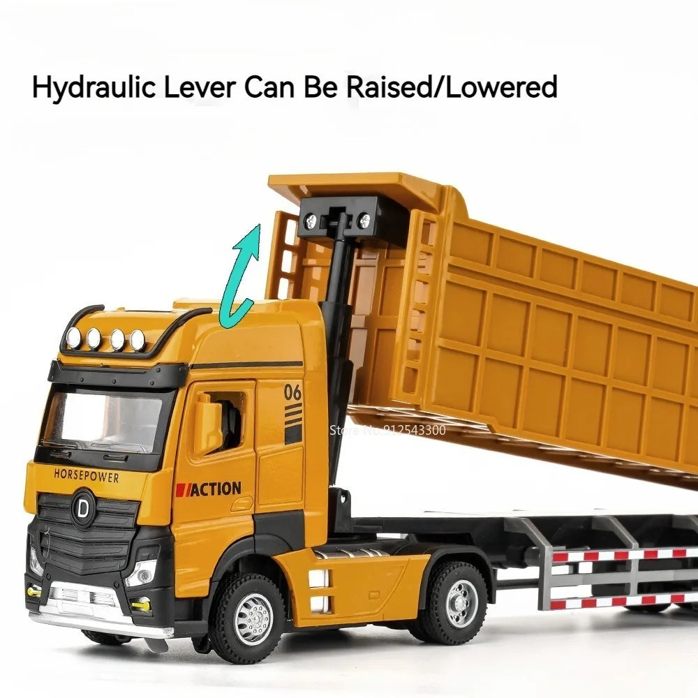 1/50 Extended Dump Truck Model Toy Metal Diecasting Doors Opened Sound Light Pull Back Vehicle Models Ornaments Children's Gifts-EXPROTAS