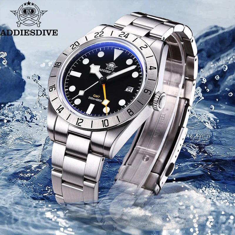 Addiesdive 39mm Bubble Mirror GMT Quartz Watch 20Bar Waterproof for Men