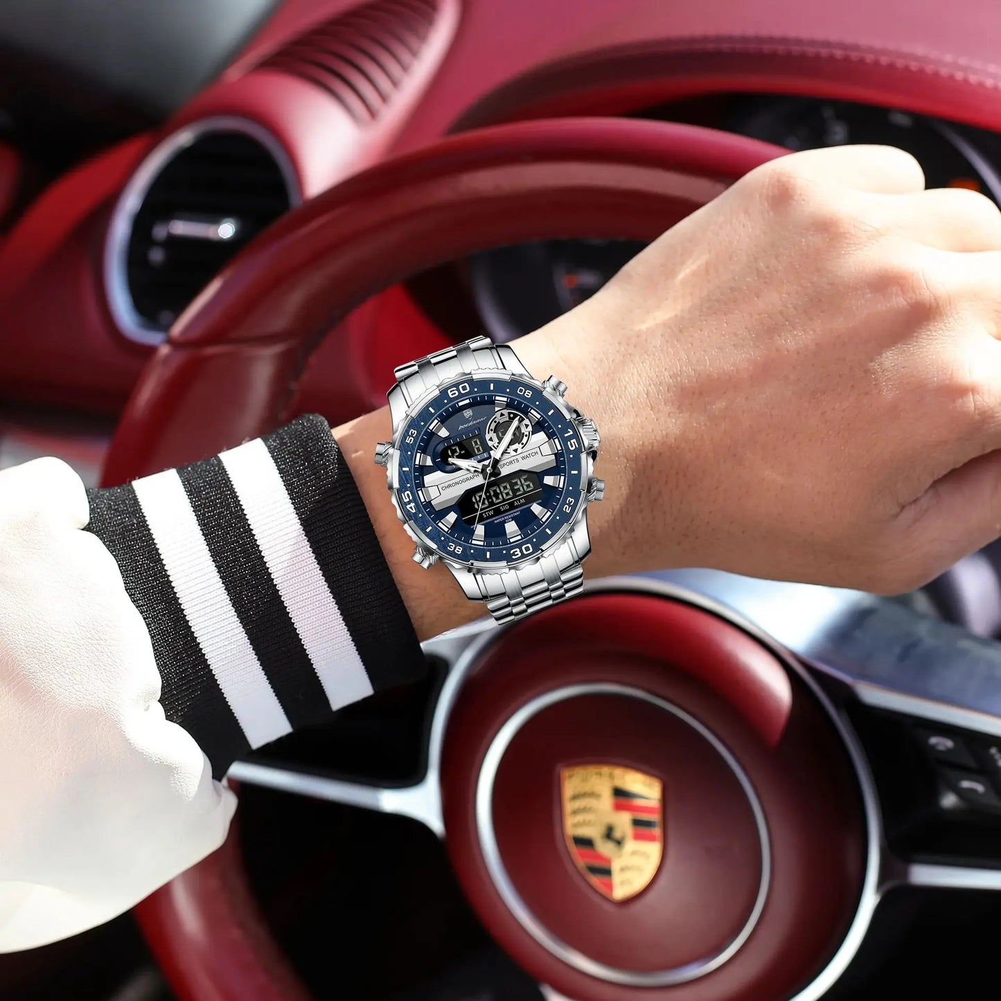 Stainless Steel Poedagar Men’s Waterproof Quartz Luminous Wristwatch Date