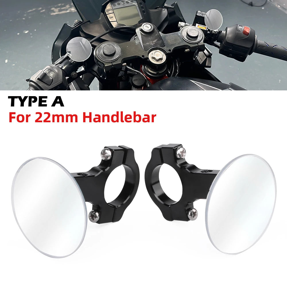Universal Convex Rearview Mirror Rimless 360° Wide Vision Handlebar Mount