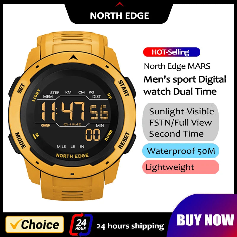 NORTH EDGE Mens Smart Watch Women Sportswatch Dual Time Running Pedometer Countdown Waterproof 50m Digital Alarm Military Clock-EXPROTAS
