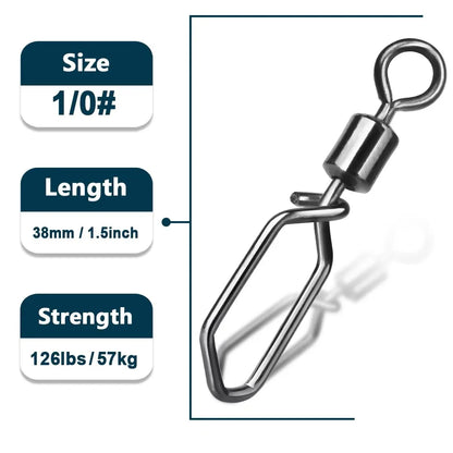 100Pcs Snap Clip Fishing Swivels Interlock Barrel Connector Sea Carp