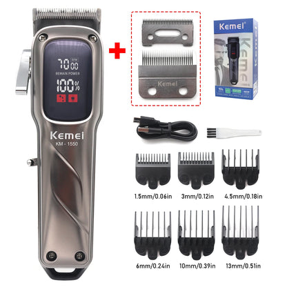 Kemei Cordless Hair Clipper Professional Trimmer USB LED Low Noise Cutting