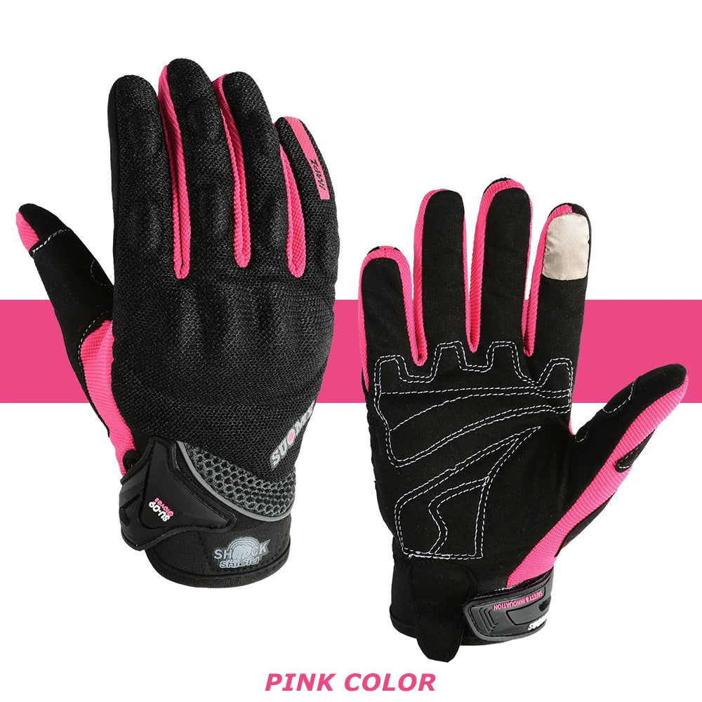 Women Motorcycle Gloves Summer Breathable Racing Touch Function Pink Purple