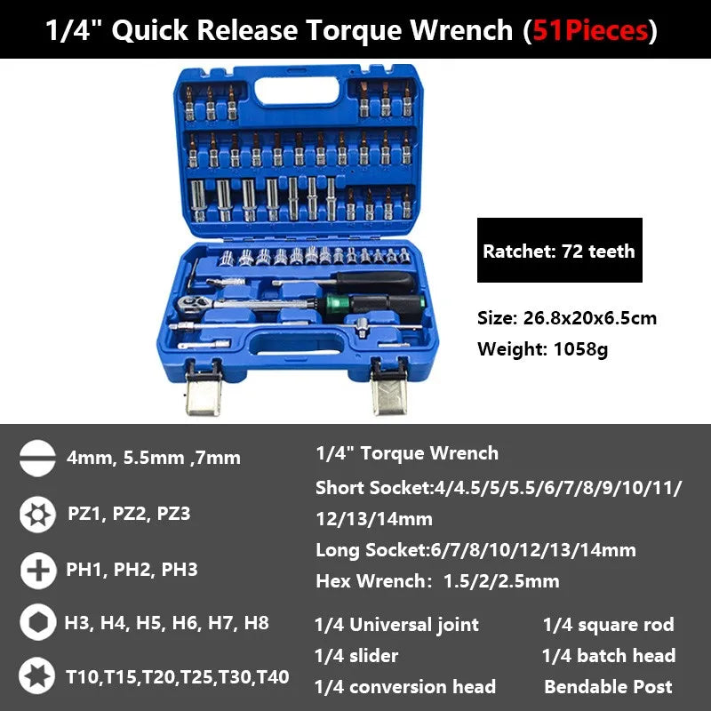 1/4'' Drive 2-24N.m Precise Double Scale Torque Wrench Set MTB Bike Socket Spanner Bicycle Motorcycle Ratchet Repair Toolbox Kit-EXPROTAS