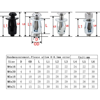M4 M5 M6 Petal Shape Expansion Rivet Nuts Metal Jack Nut Screw Kit 30Pcs