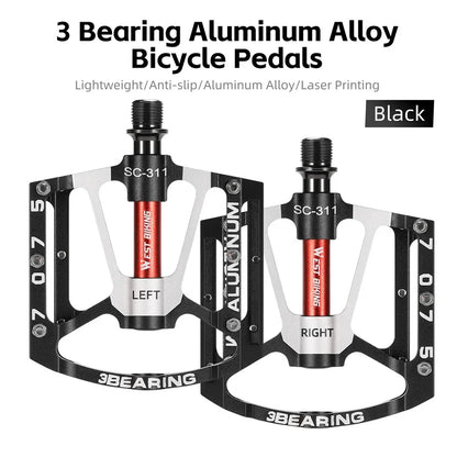 WEST BIKING MTB Road Bike Pedals CNC Aluminum Alloy 3 Bearing Anti-Slip Bicycle