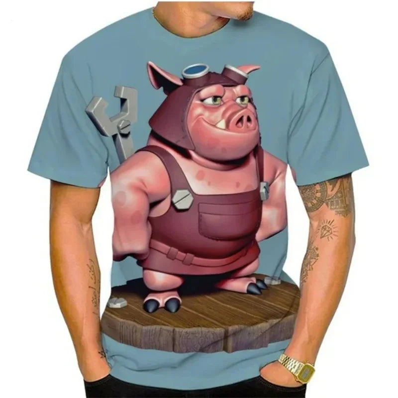 Summer Interest Fashion T-Shirt Men Funny Animal Graphic Tee Short Sleeve