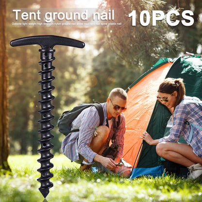 10PCS Camping Tent Stakes Screw Pegs Ground Anchors Windproof Accessories