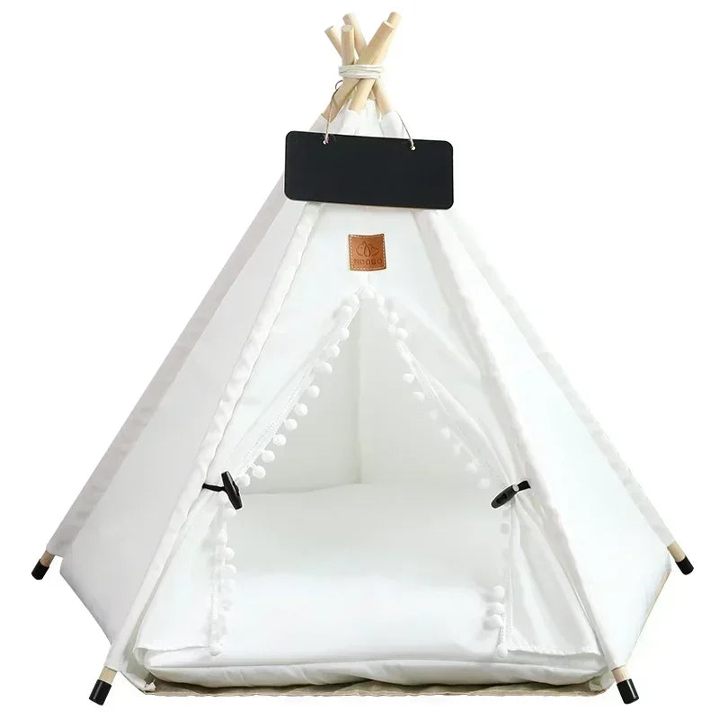 Pet Teepee Tent | Portable Indoor Dog Cat Bed with Cushion and Blackboard