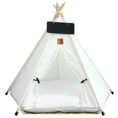 Pet Teepee Tent | Portable Indoor Dog Cat Bed with Cushion and Blackboard