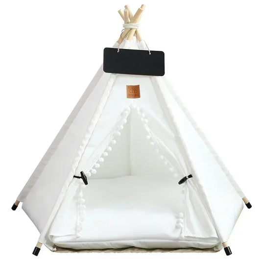 Pet Teepee Tent | Portable Indoor Dog Cat Bed with Cushion and Blackboard