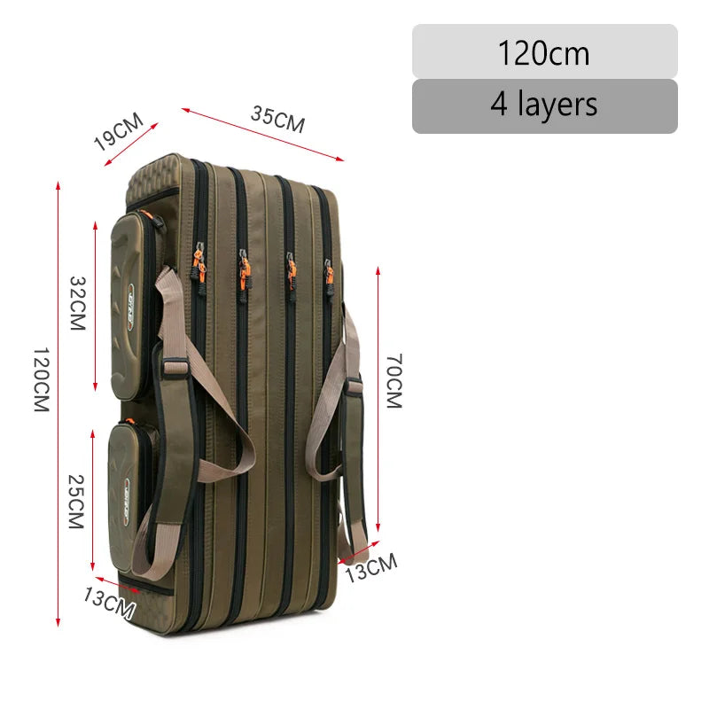 Fishing Rod Bag 2/3/4 Layer 80-130cm 1680D Oxford Reel Tackle Storage Case
