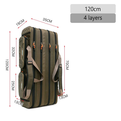 Fishing Rod Bag 2/3/4 Layer 80-130cm 1680D Oxford Reel Tackle Storage Case