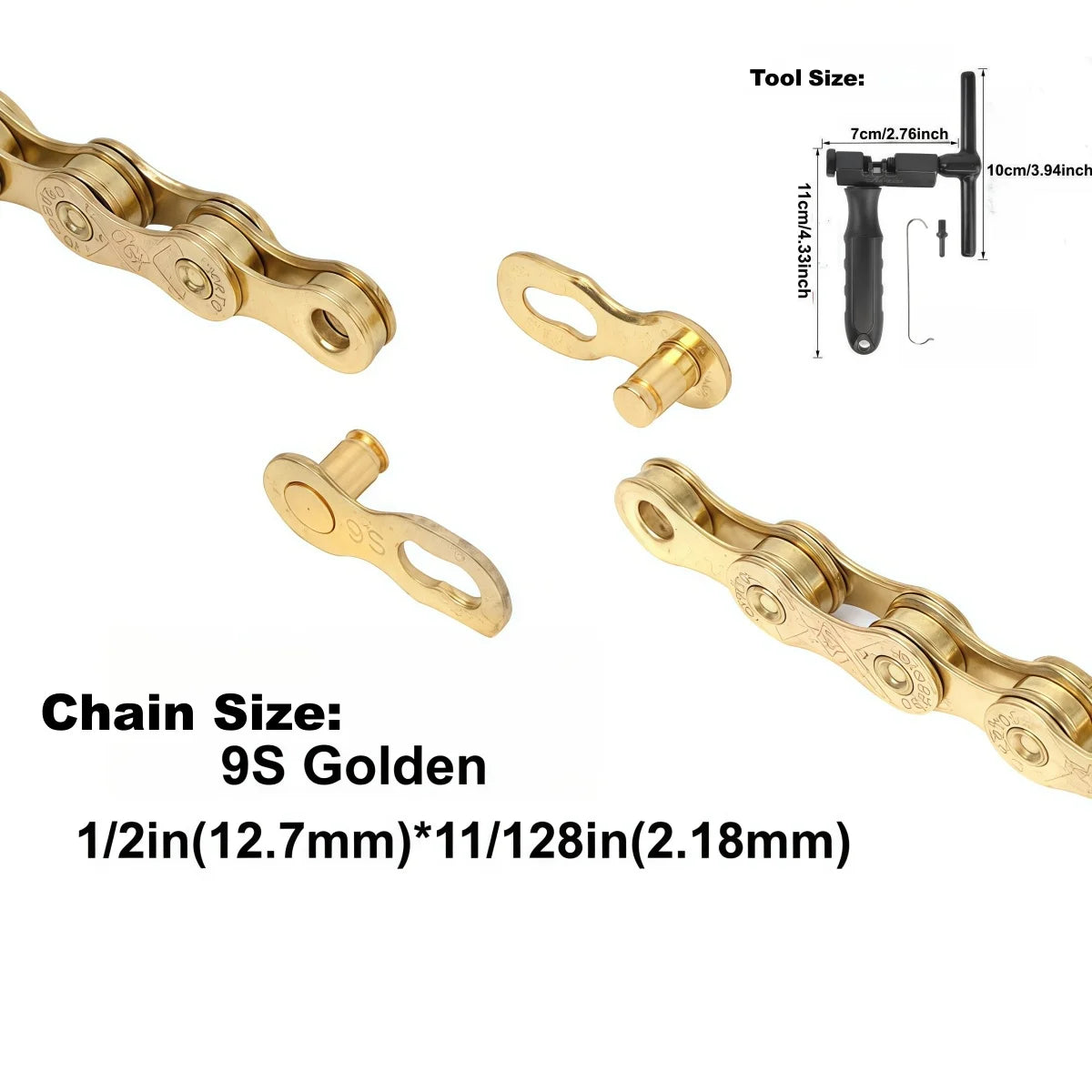 9 Speed Bike Chain 116 Links with Chain Breaker Kit MTB Road Bicycle Repair