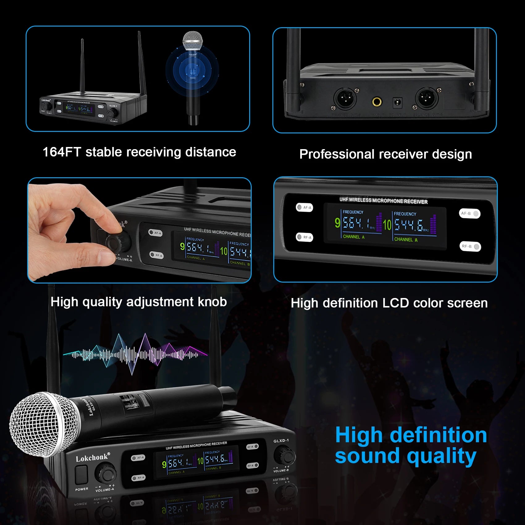 GLXD1 Professional Wireless Microphone System Dual Channel UHF Fixed Frequency Cordless Handheld Dynamic Mic For Karaoke Party-EXPROTAS