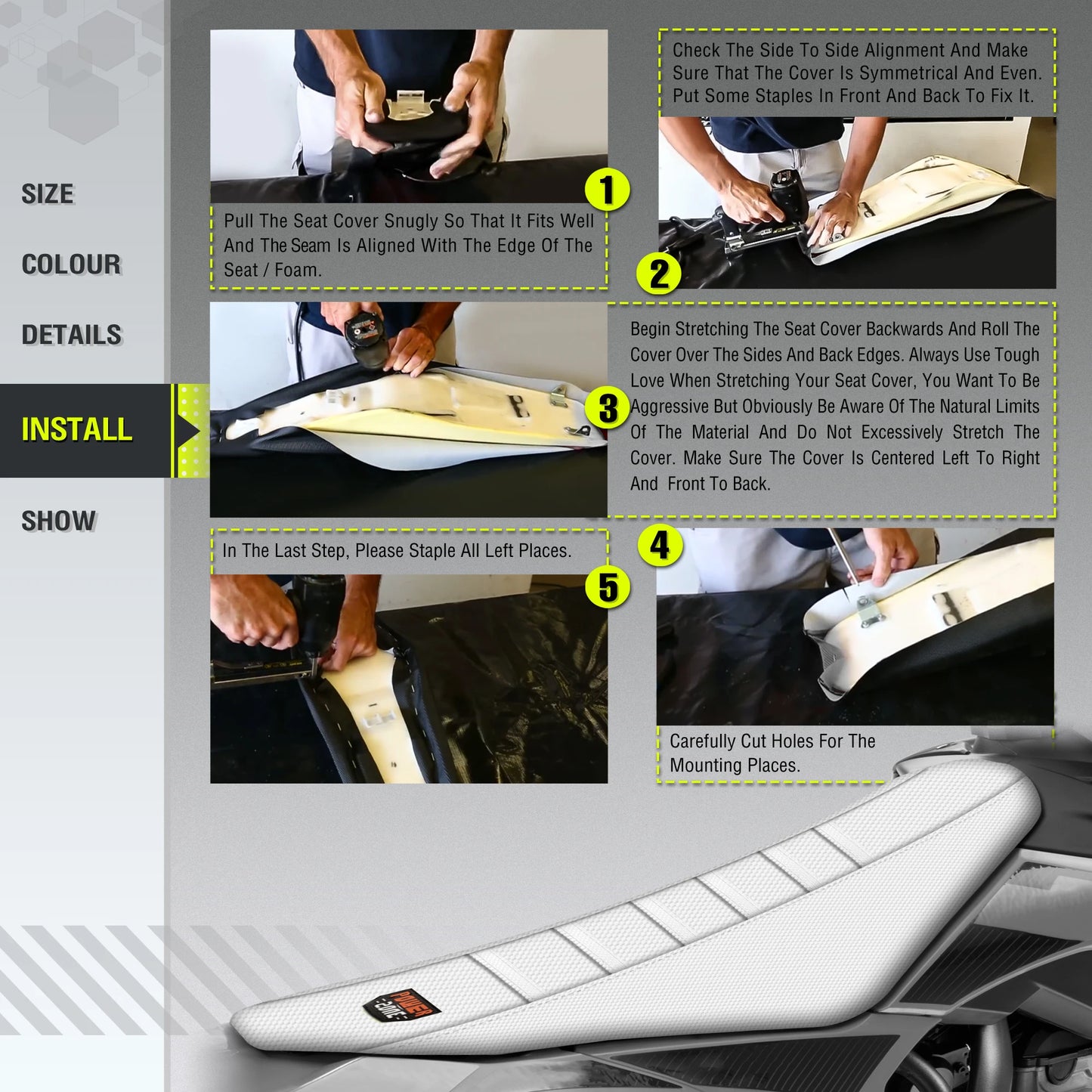 White Ribbed Waterproof Anti-Slip Seat Cover by Powerzone for SXF EXC KXF CRF