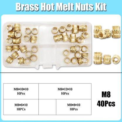 M2–M8 Brass Heat Insert Nut Set for 3D Print Hot Melt Threaded Embed