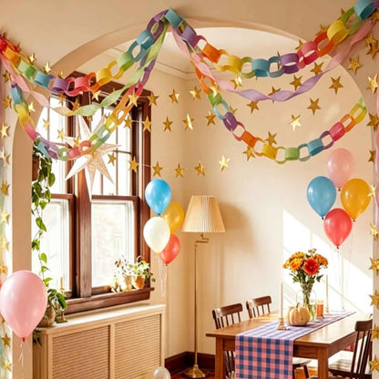 Rainbow Paper Chain Garland Stars Party Decor for Kids Birthday Celebration