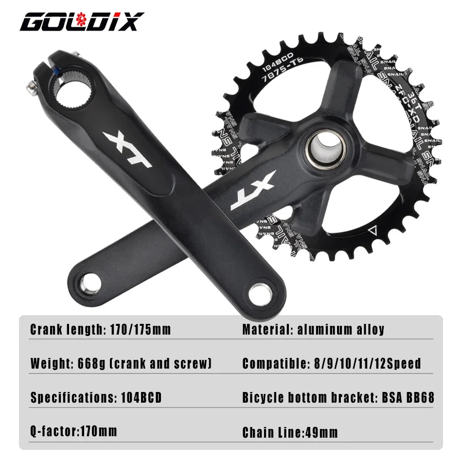 GOLDIX MTB Crankset 104BCD Narrow Wide Chainring 170/175mm for Shimano SRAM