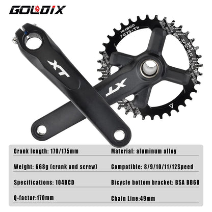 GOLDIX MTB Crankset 104BCD Narrow Wide Chainring 170/175mm for Shimano SRAM