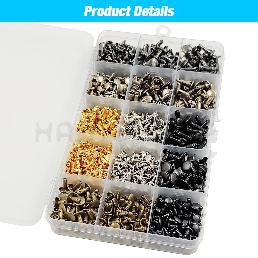 240Pcs Double Cap Rivets Studs Metal for Leather Craft Bag Repair