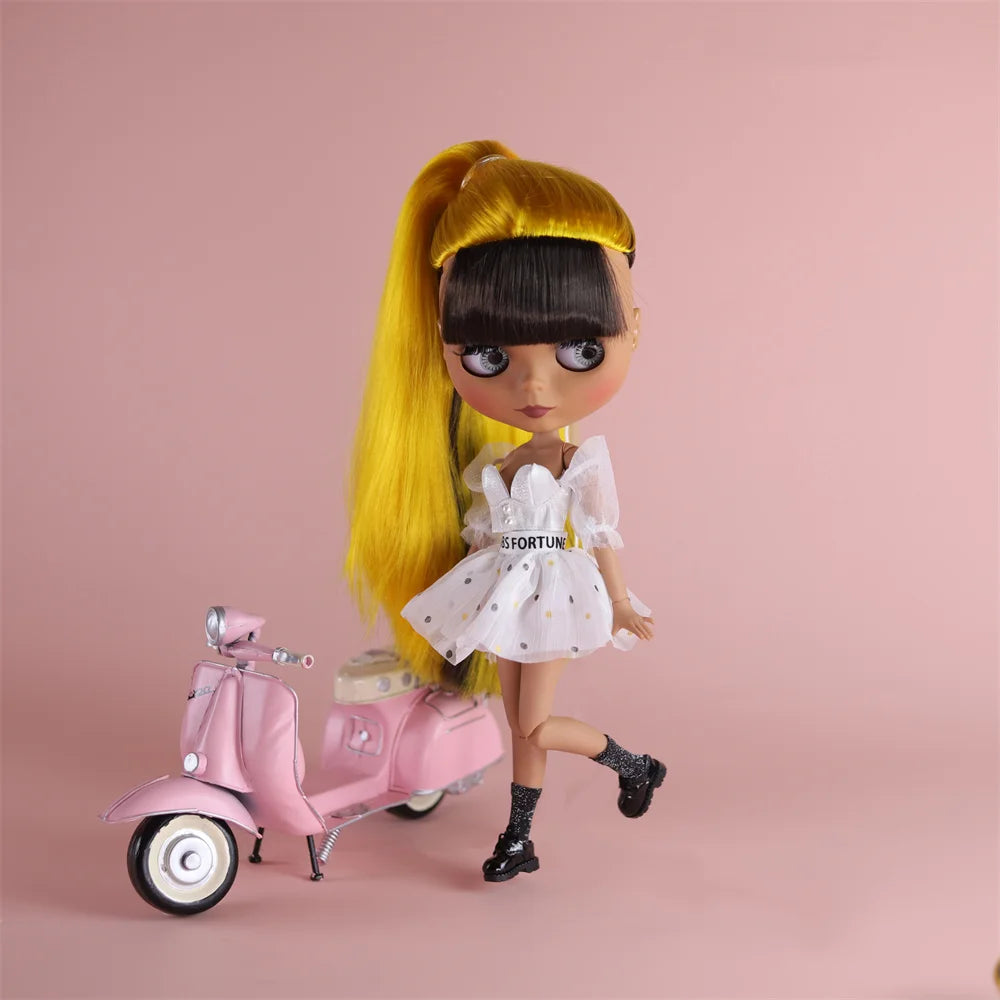 ICY DBS Blythe Doll Black Skin Joint Body Colourful Hair 1/6 BJD Dress Up