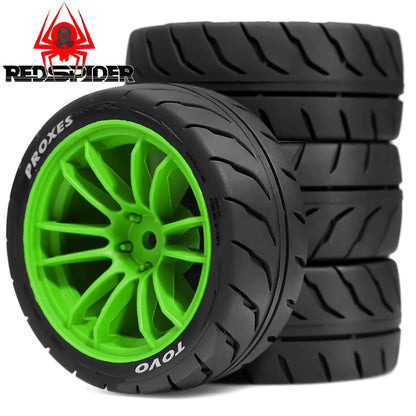 4pcs 68mm Rubber Tire Wheels 12mm Hex for Tamiya TT01 TT02 XV01 XV02 1/10