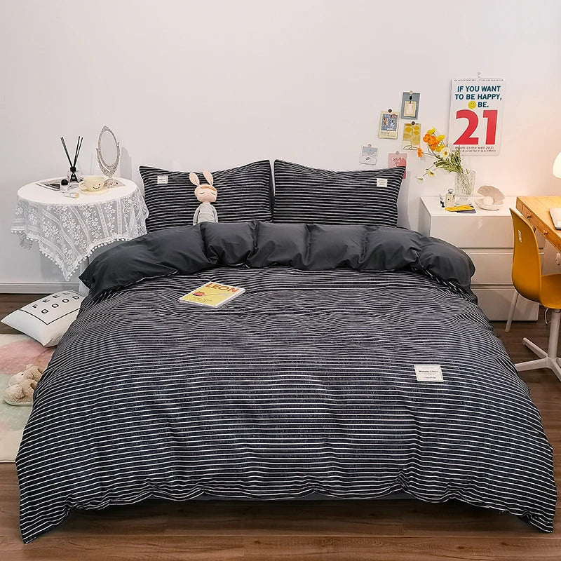 Cotton Duvet Cover 100% Cotton Bedding Set with Plaid Stripe 1 Duvet 2