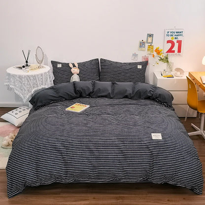 Cotton Duvet Cover 100% Cotton Bedding Set with Plaid Stripe 1 Duvet 2