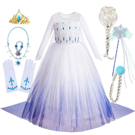 Disney Kids Frozen Birthday Party Princess Dress White Elsa Sequined Mesh Vestidos Halloween Cosplay Snow Queen Carnival Costume-EXPROTAS