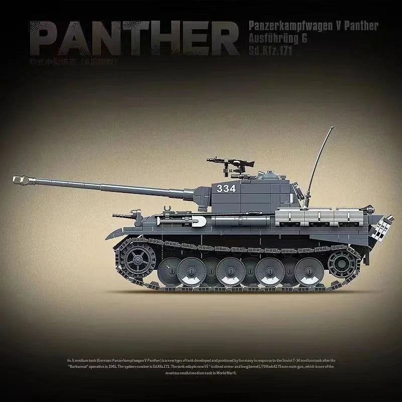 WW2 German Leopard G Medium Tank Building Blocks Military Brick Model Set Gift