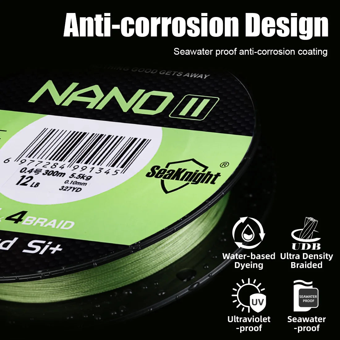 SeaKnight NANO II 300M PE Braided Fishing Line 4 Strands 7-15LB Fresh Salt