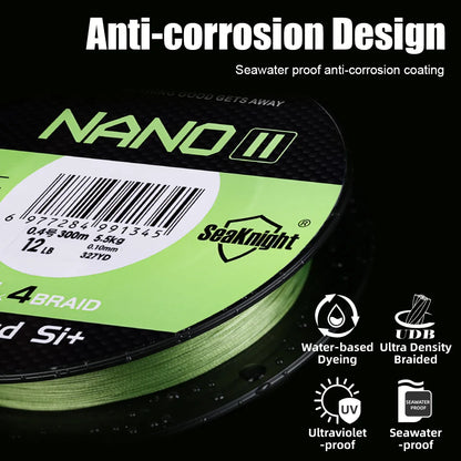 SeaKnight NANO II 300M PE Braided Fishing Line 4 Strands 7-15LB Fresh Salt