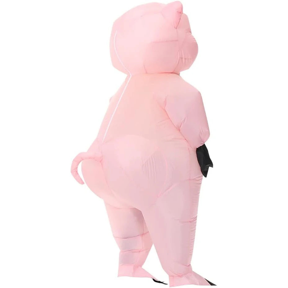 Inflatable Costume Pink Pig Fancy Dress for Adults Halloween Cosplay Jumpsuit