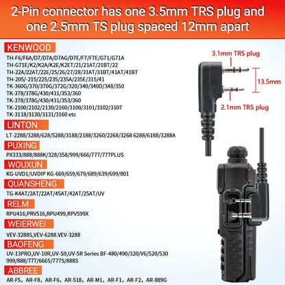 2pcs Pin Headset Earpiece Mic for Baofeng Walkie Talkie PTT Radio