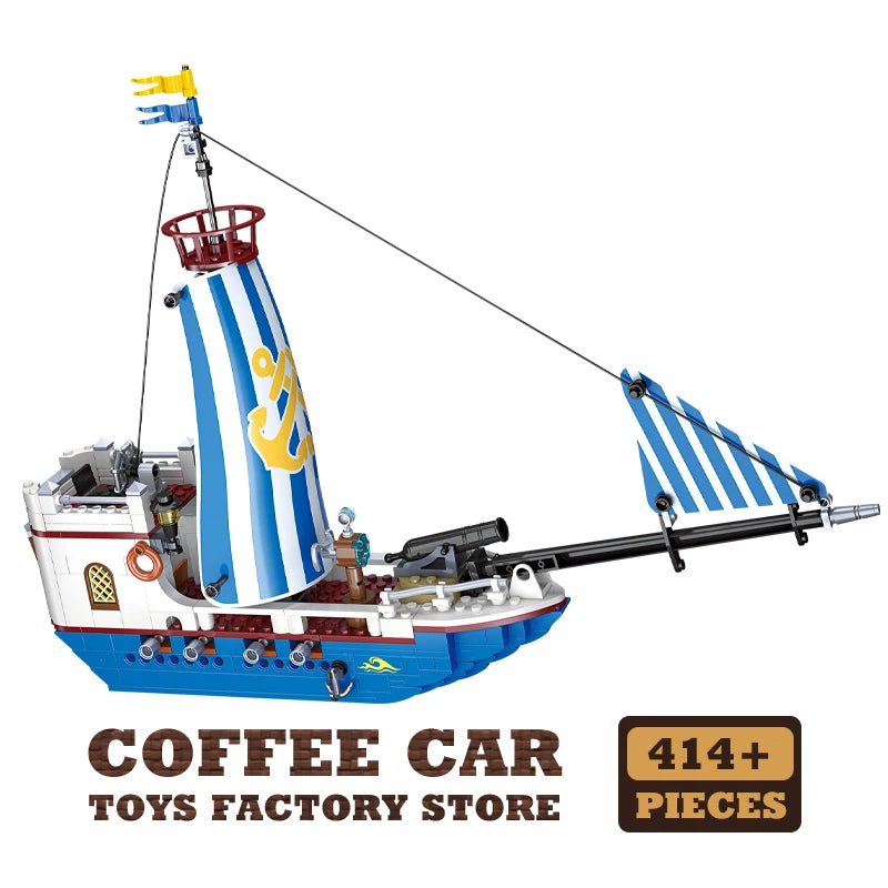 Black Pirate Ship Building Blocks MOC Sailboat 3D Boat Brick Model Toy Set