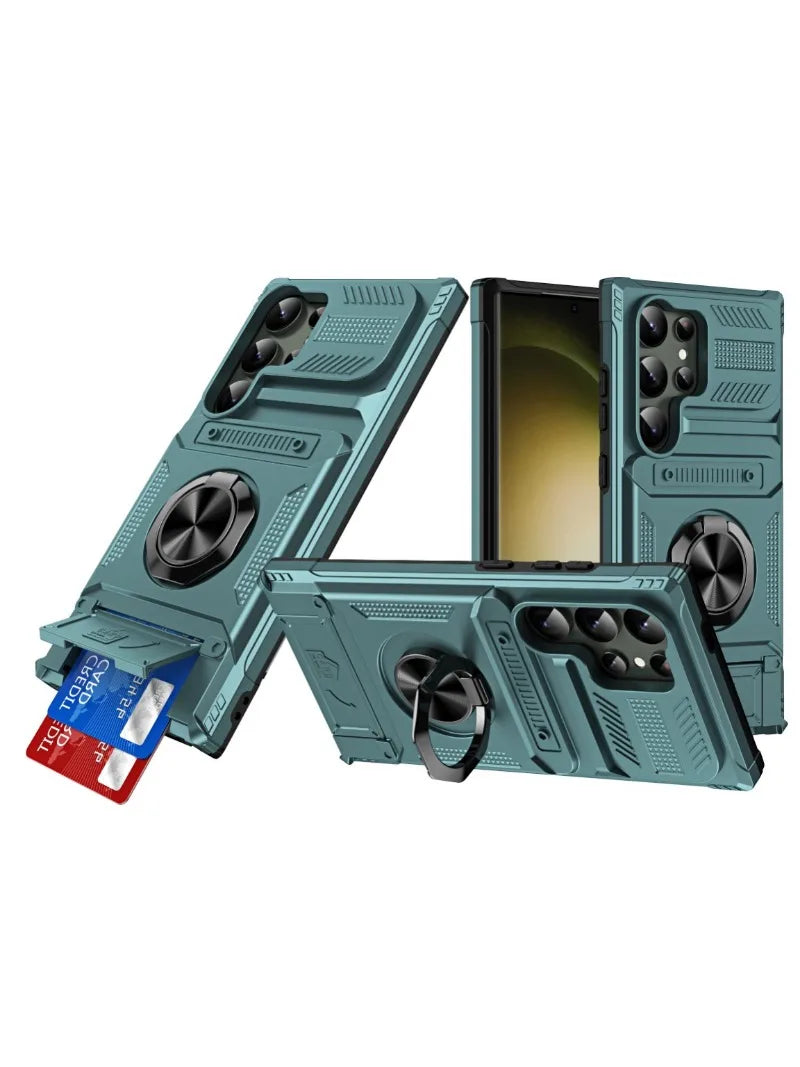 Ring Kickstand Wallet Case for Samsung S23FE S24 S25 A14-A55 Heavy Duty