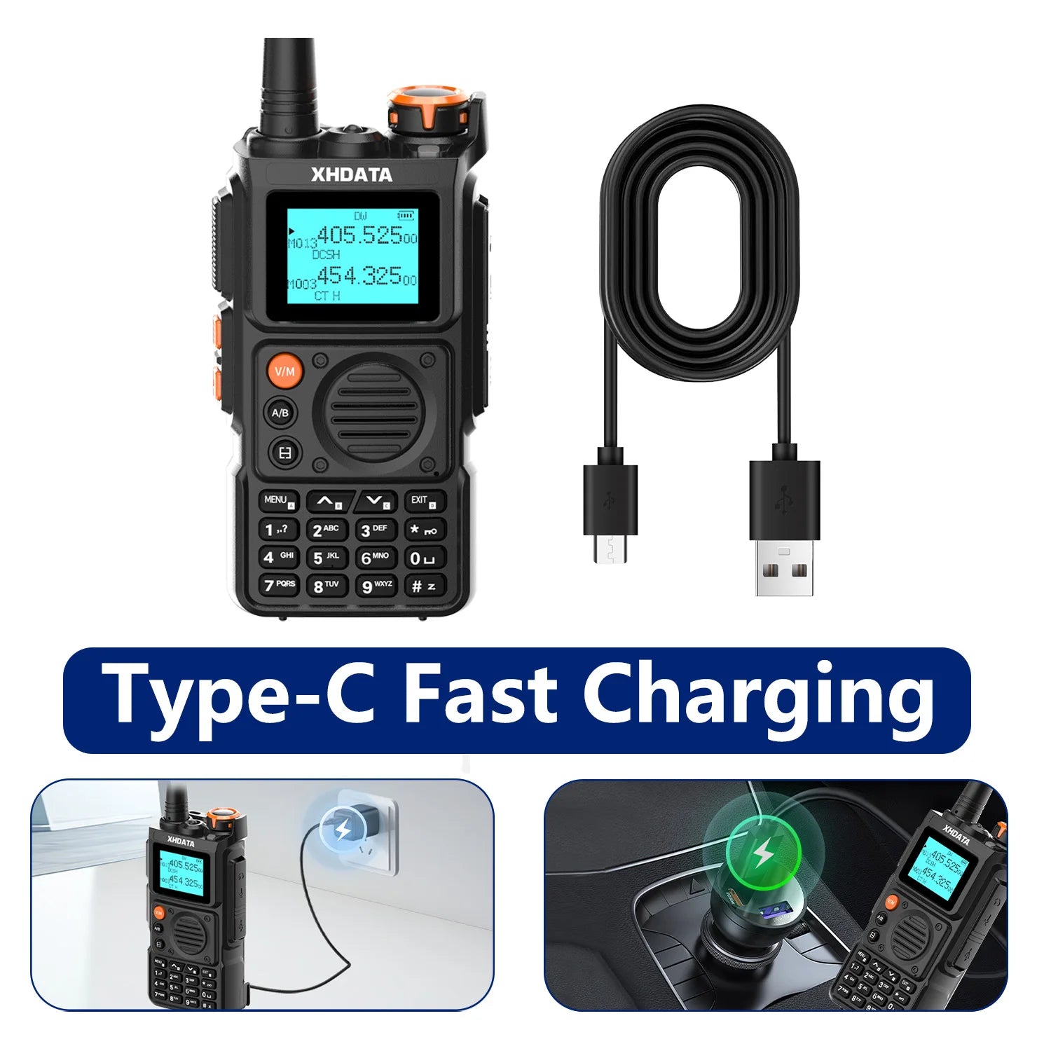 XHDATA E-100 UHF VHF Ham Radio Walkie Talkie Long Range Type-C Charging Frequency Clone - EXPROTAS