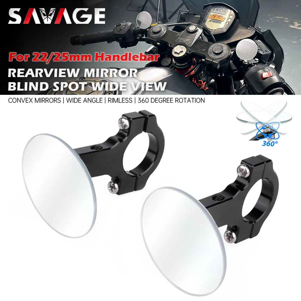 Universal Convex Rearview Mirror Rimless 360° Wide Vision Handlebar Mount