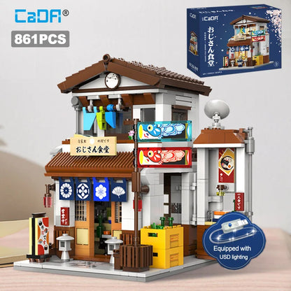 Cada LED City Japanese Style Canteen House Architecture Building Blocks Late Night Canteen Figures Bricks Toys for Kid Gifts-EXPROTAS