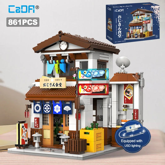 Cada LED City Japanese Style Canteen House Architecture Building Blocks Late Night Canteen Figures Bricks Toys for Kid Gifts-EXPROTAS
