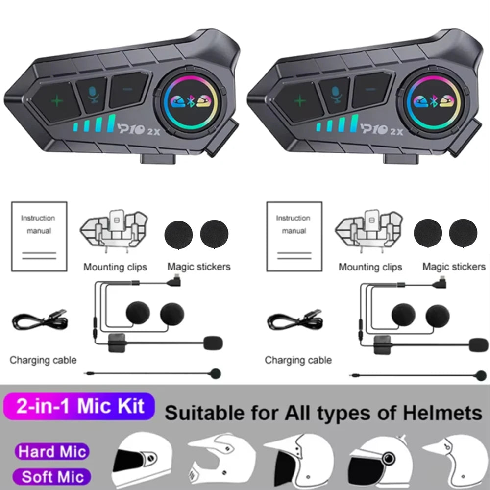 Kebidumei YP10 2X Motorcycle Helmet Bluetooth 5.3 Intercom 300m Waterproof